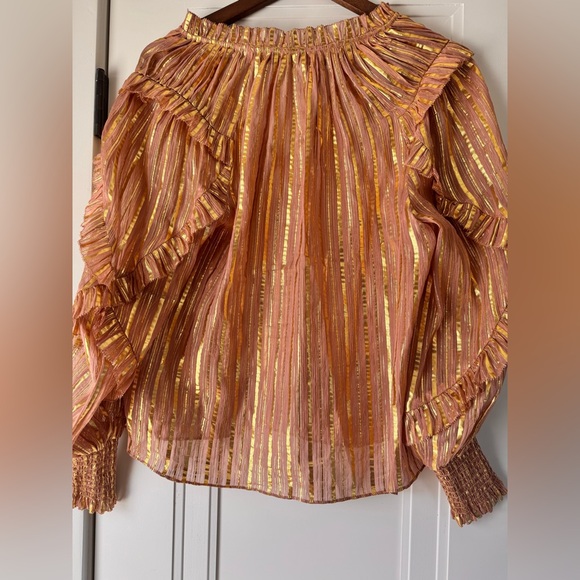 $355 Ulla Johnson Lucinda Rose Gold Ruffled metallic silk sheer blouse Size 6 - Picture 5 of 7